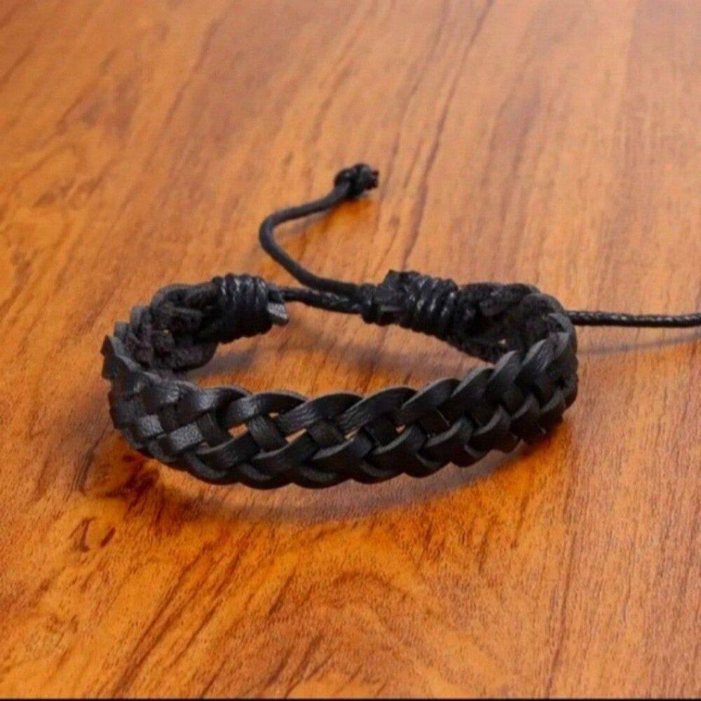 Black braided leather bracelet